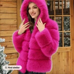 Vibrant Pink Faux Fur Hooded Jacket